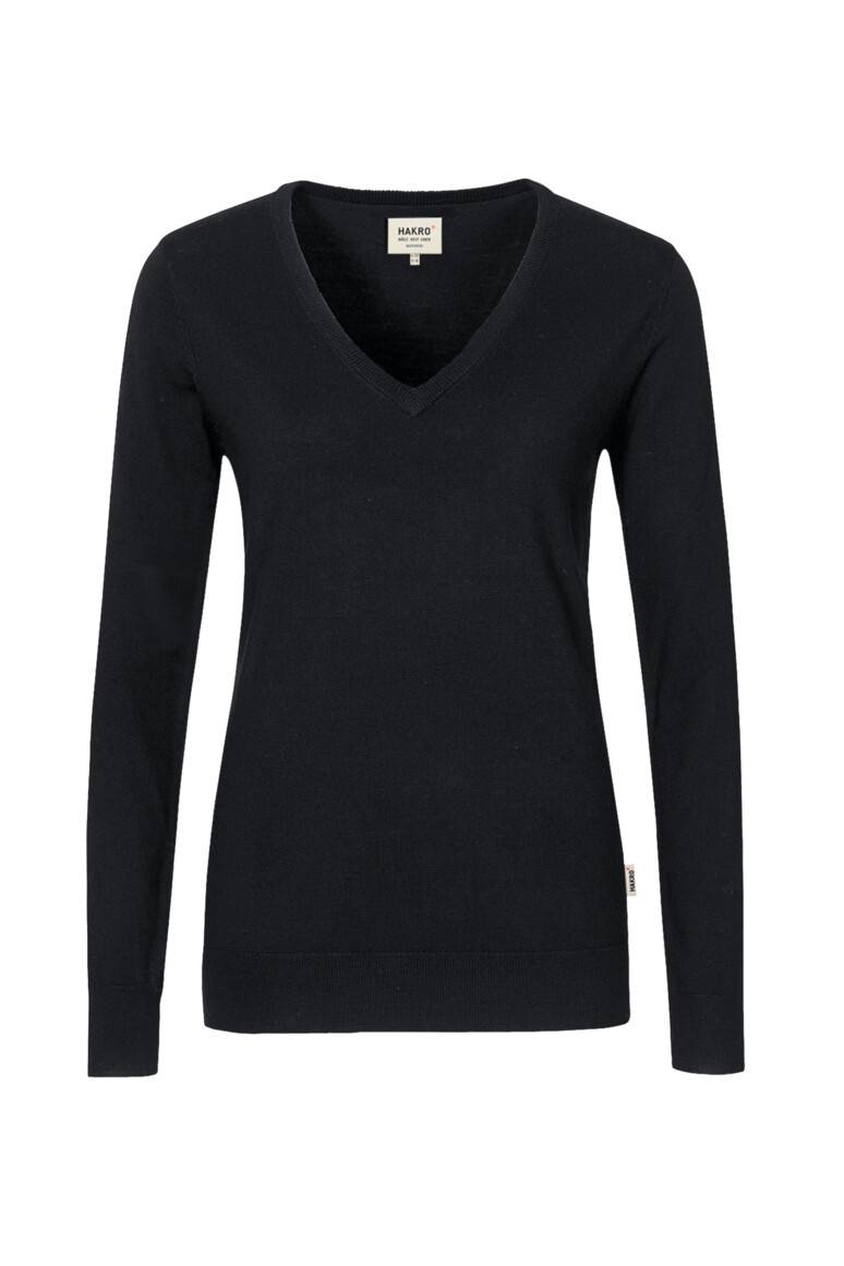 HAKRO Damen V-Pullover Merino-Wolle schwarz, M