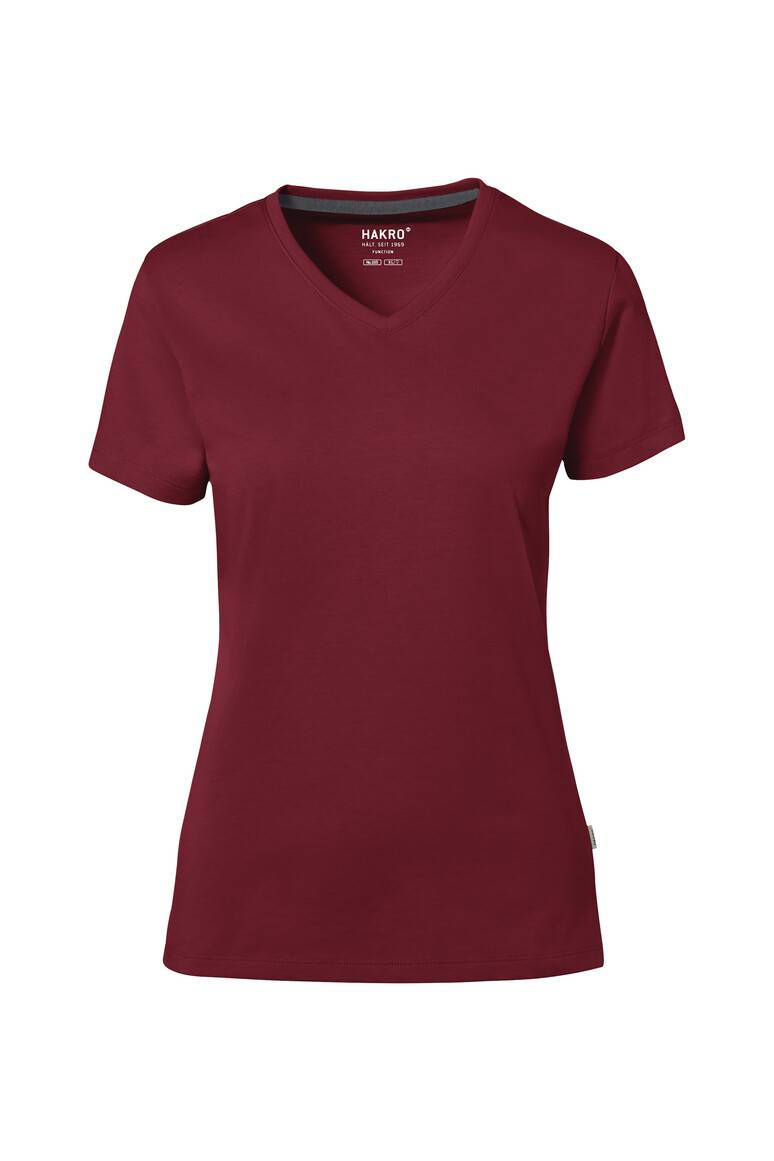 HAKRO COTTON TEC® Damen V-Shirt weinrot, M