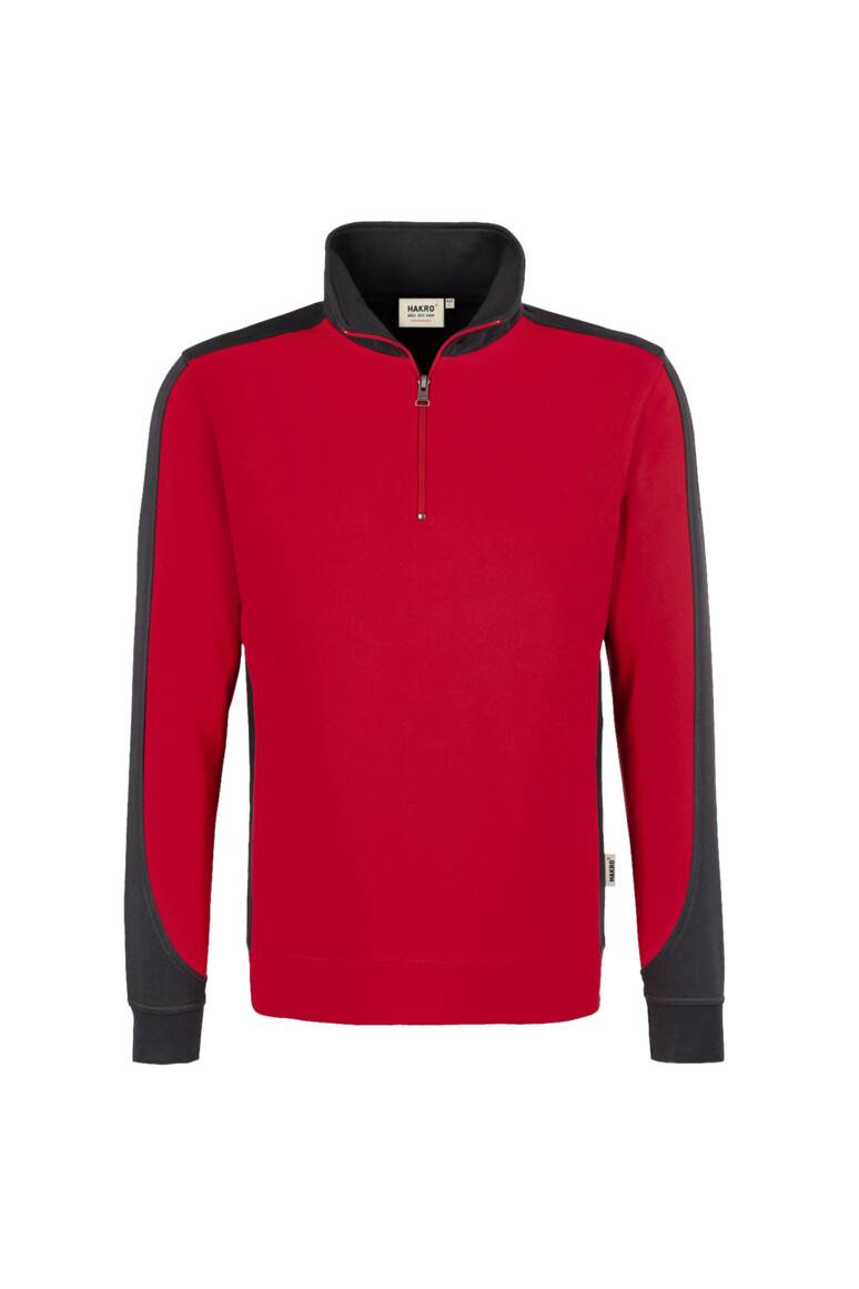 HAKRO Zip-Sweatshirt Contrast MIKRALINAR® rot/anthrazit, 2XL