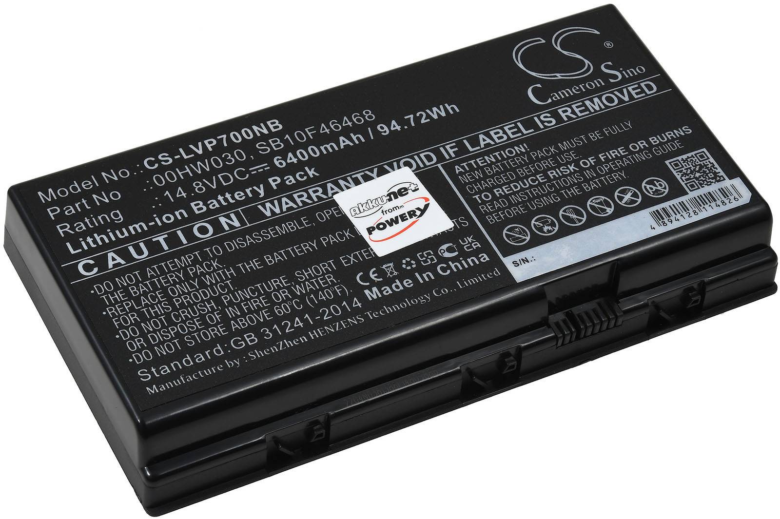 Powery Akku passend für Laptop Lenovo ThinkPad P70(20ER002KUS), ThinkPad P71(20HK0004GE), Typ SB10F46468, 14,8V, Li-Ion