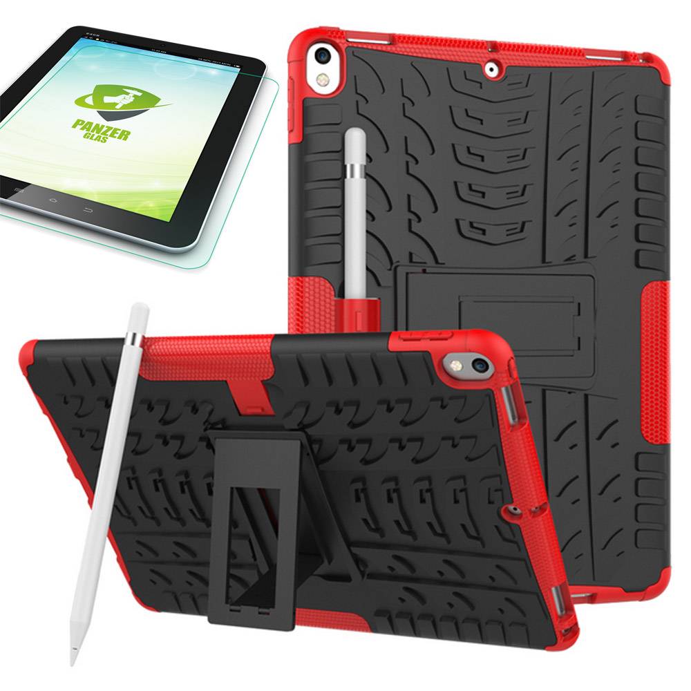 Hybrid Outdoor Schutzhülle Rot für Apple iPad Pro 10.5 2017 Tasche + 0.4 H9 Hartglas