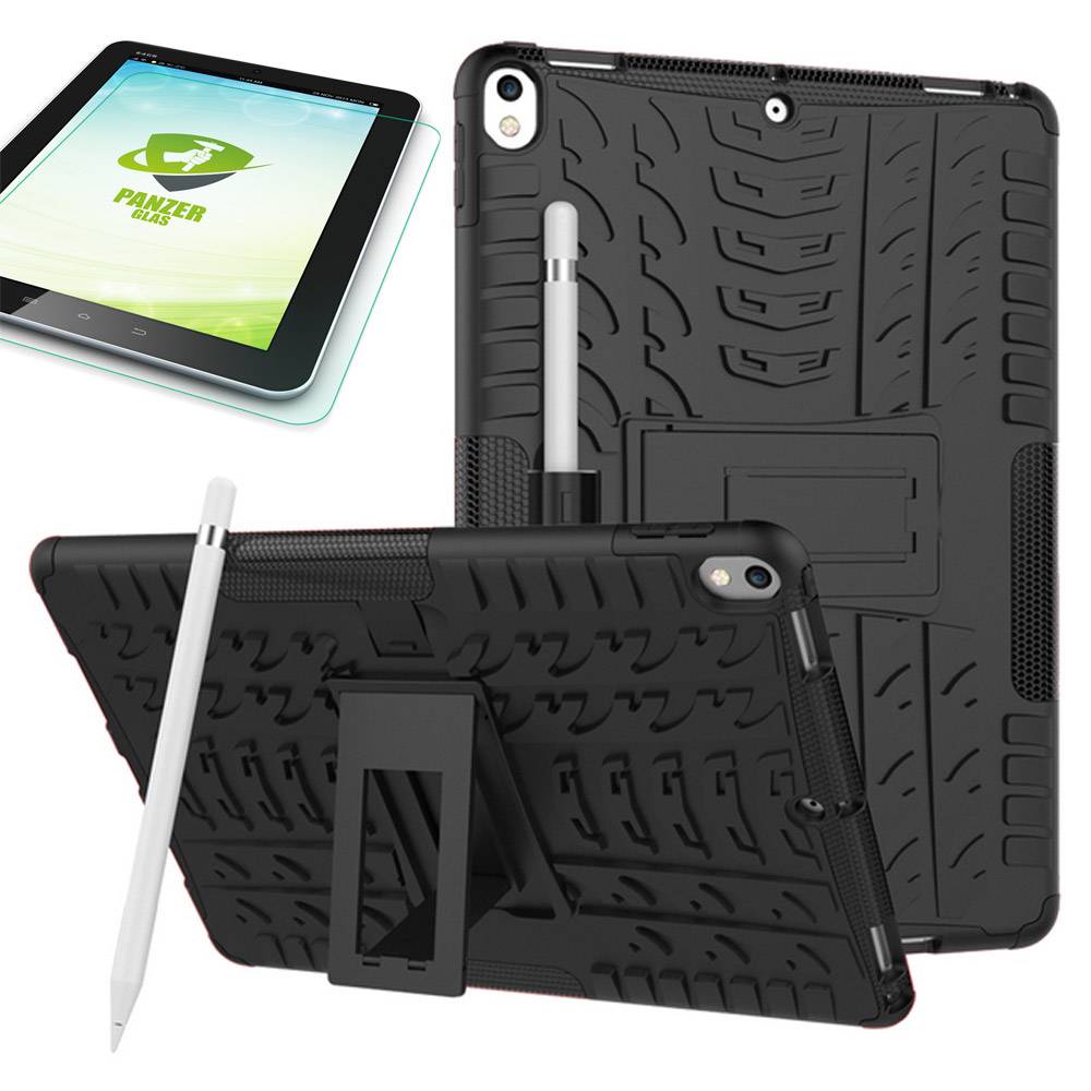 Hybrid Outdoor Schutzhülle Schwarz für Apple iPad Pro 10.5 2017 Tasche + 0.4 H9 Hartglas