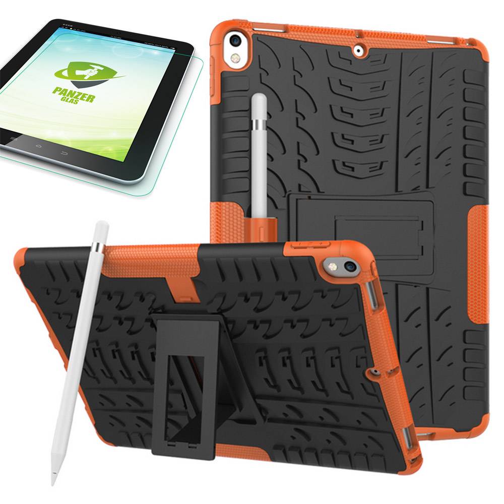 Hybrid Outdoor Schutzhülle Orange für Apple iPad Pro 10.5 2017 Tasche + 0.4 H9 Hartglas