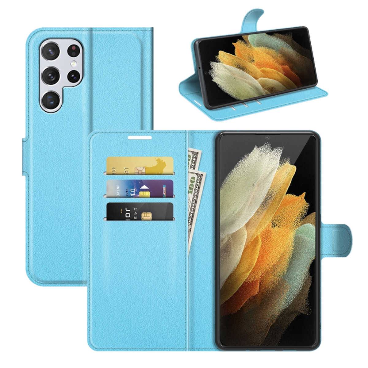 Für Samsung Galaxy S22 Ultra Handy Tasche Wallet Premium Schutz Hülle Case Cover Etuis Neu Zubehör Blau