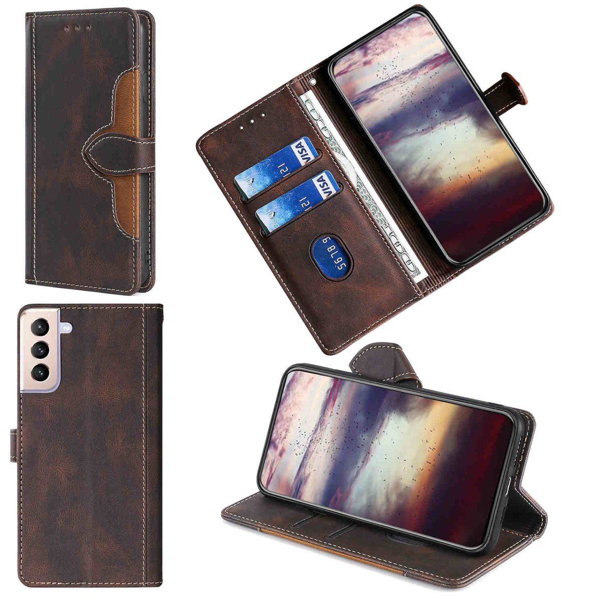 Für Samsung Galaxy S21 FE G990B Design Handy Tasche Wallet Premium Braun Schutz Hülle Case Cover Etuis Neu Zubehör