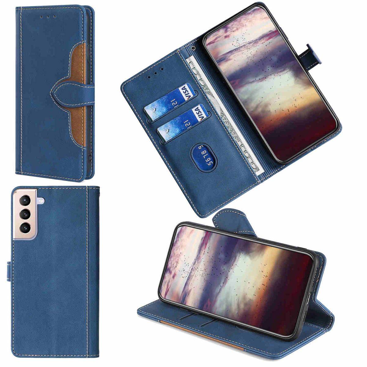 Für Samsung Galaxy S21 FE G990B Design Handy Tasche Wallet Premium Blau Schutz Hülle Case Cover Etuis Neu Zubehör