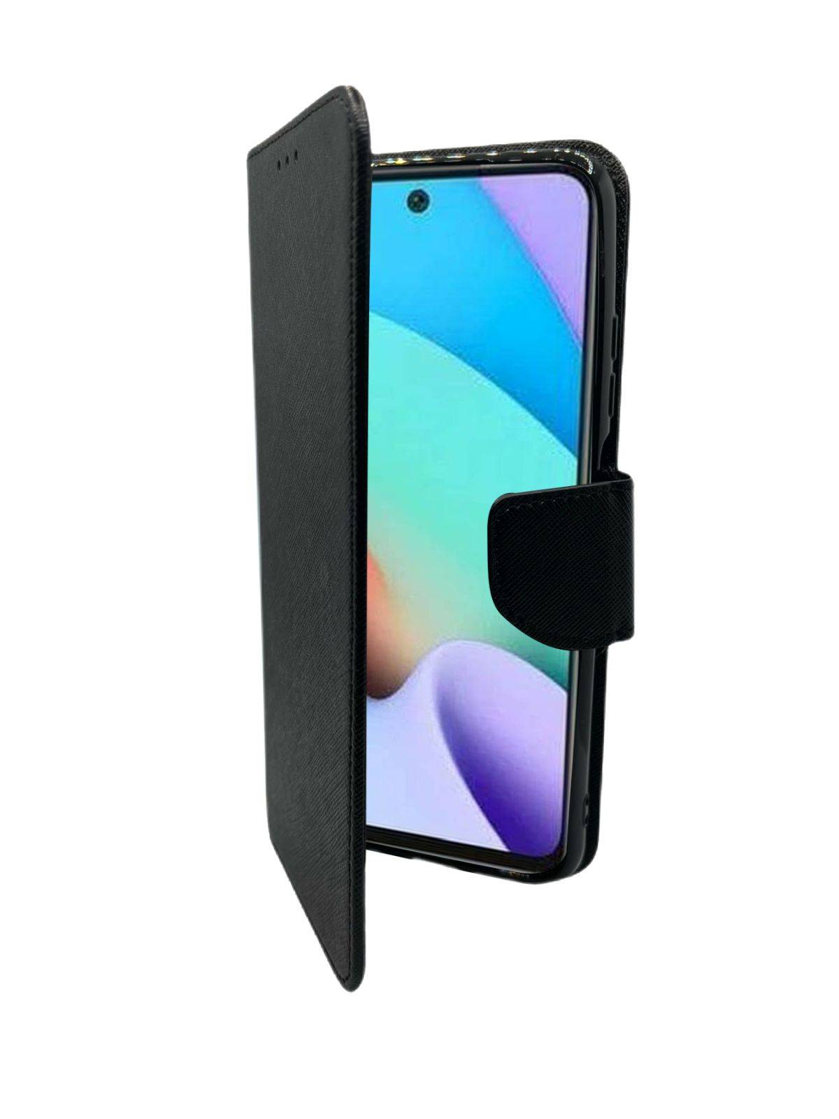 Buch Tasche "Fancy" kompatibel mit XIAOMI REDMI 10 2022 Handy Hülle Schutzhülle mit Standfunktion, Kartenfach Schwarz