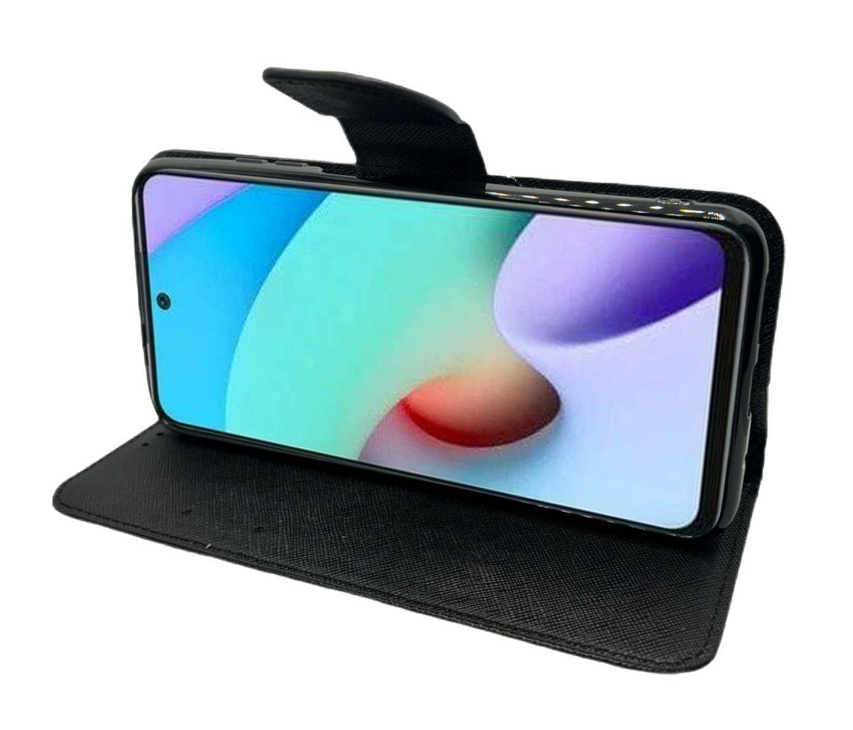 Buch Tasche "Fancy" kompatibel mit XIAOMI REDMI 10 2022 Handy Hülle Schutzhülle mit Standfunktion, Kartenfach Schwarz