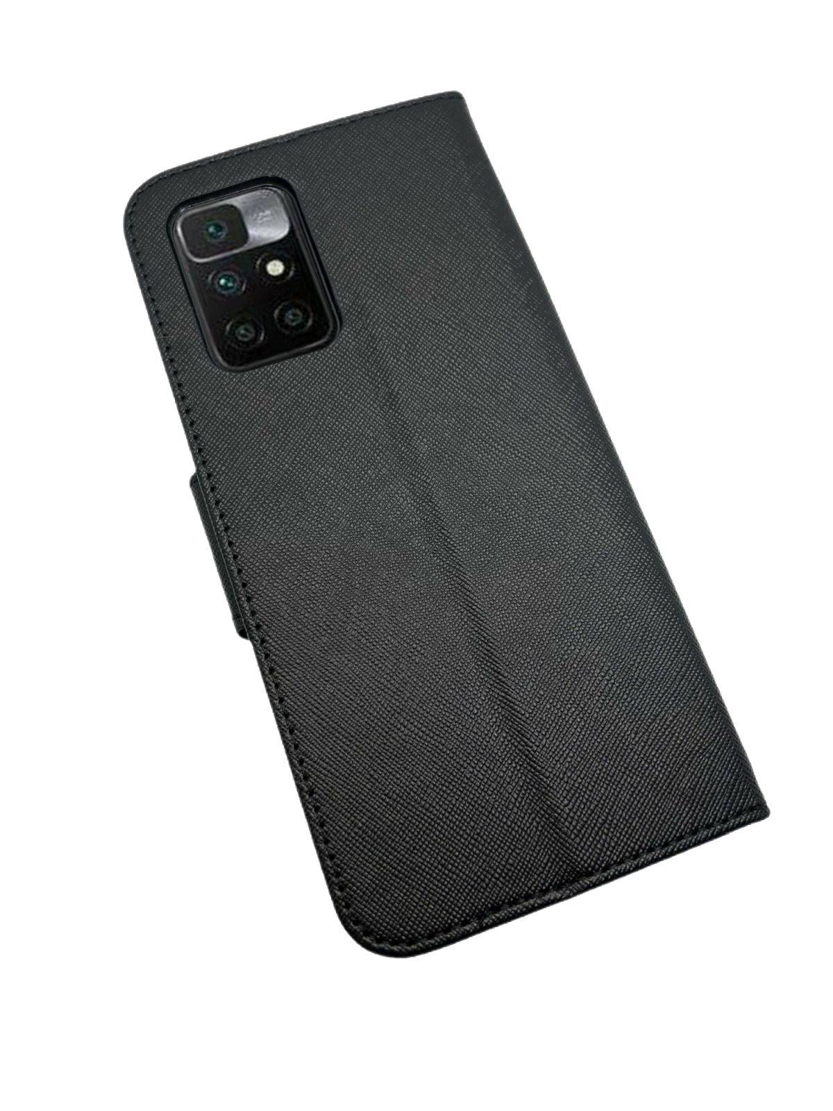 Buch Tasche "Fancy" kompatibel mit XIAOMI REDMI 10 2022 Handy Hülle Schutzhülle mit Standfunktion, Kartenfach Schwarz
