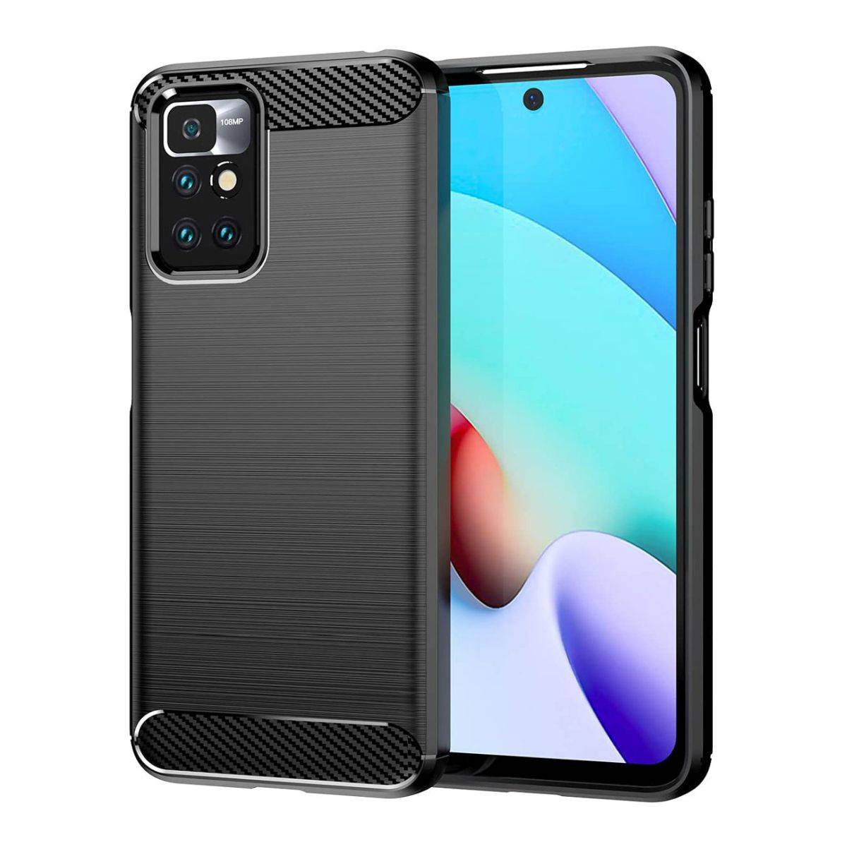 Silikon Hülle Carbon kompatibel mit XIAOMI REDMI 10 2022 Case TPU Soft Handyhülle Cover Schutzhülle Schwarz