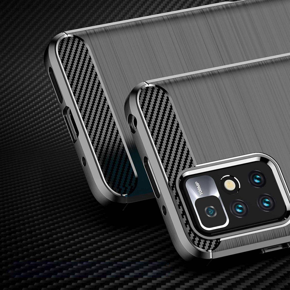 Silikon Hülle Carbon kompatibel mit XIAOMI REDMI 10 2022 Case TPU Soft Handyhülle Cover Schutzhülle Schwarz