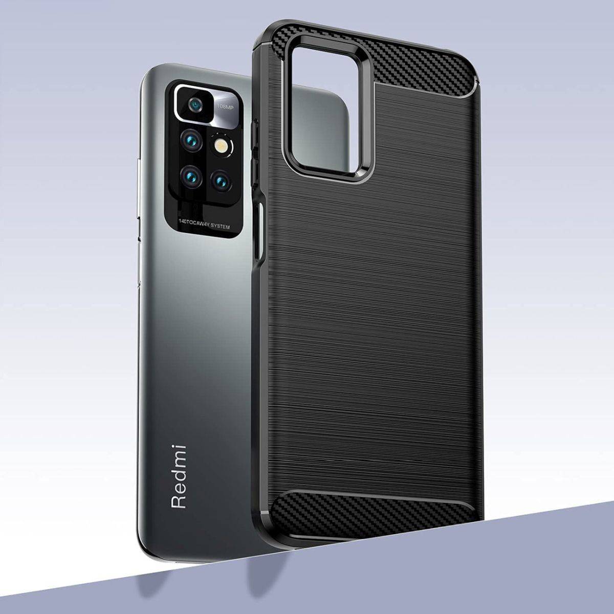 Silikon Hülle Carbon kompatibel mit XIAOMI REDMI 10 2022 Case TPU Soft Handyhülle Cover Schutzhülle Schwarz