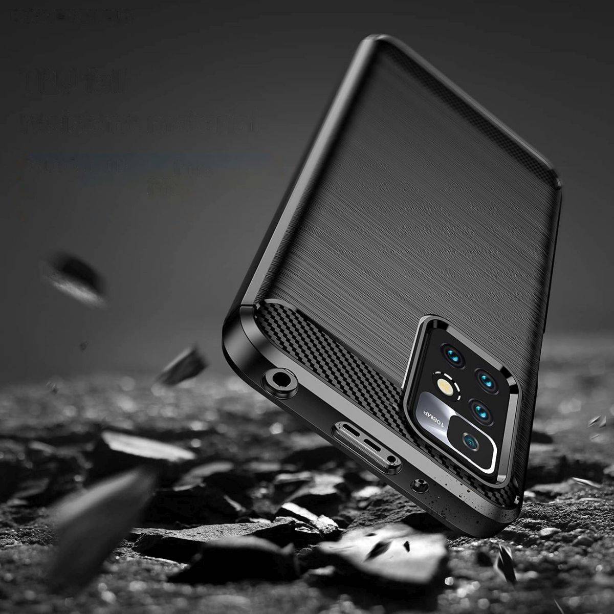 Silikon Hülle Carbon kompatibel mit XIAOMI REDMI 10 2022 Case TPU Soft Handyhülle Cover Schutzhülle Schwarz