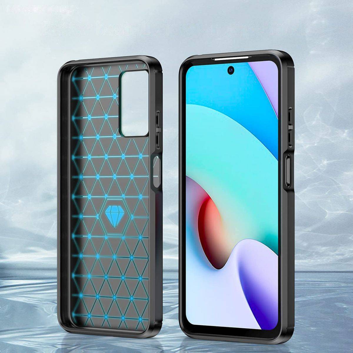 Silikon Hülle Carbon kompatibel mit XIAOMI REDMI 10 2022 Case TPU Soft Handyhülle Cover Schutzhülle Schwarz