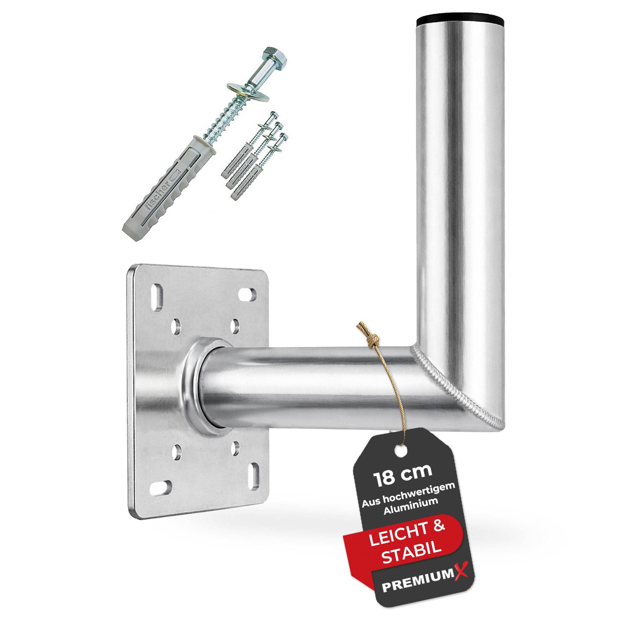 PremiumX 18cm Wandhalter SAT ALU Halterung für Satellitenschüssel mit Fischer Schraubensatz Antenne Wand Montage
