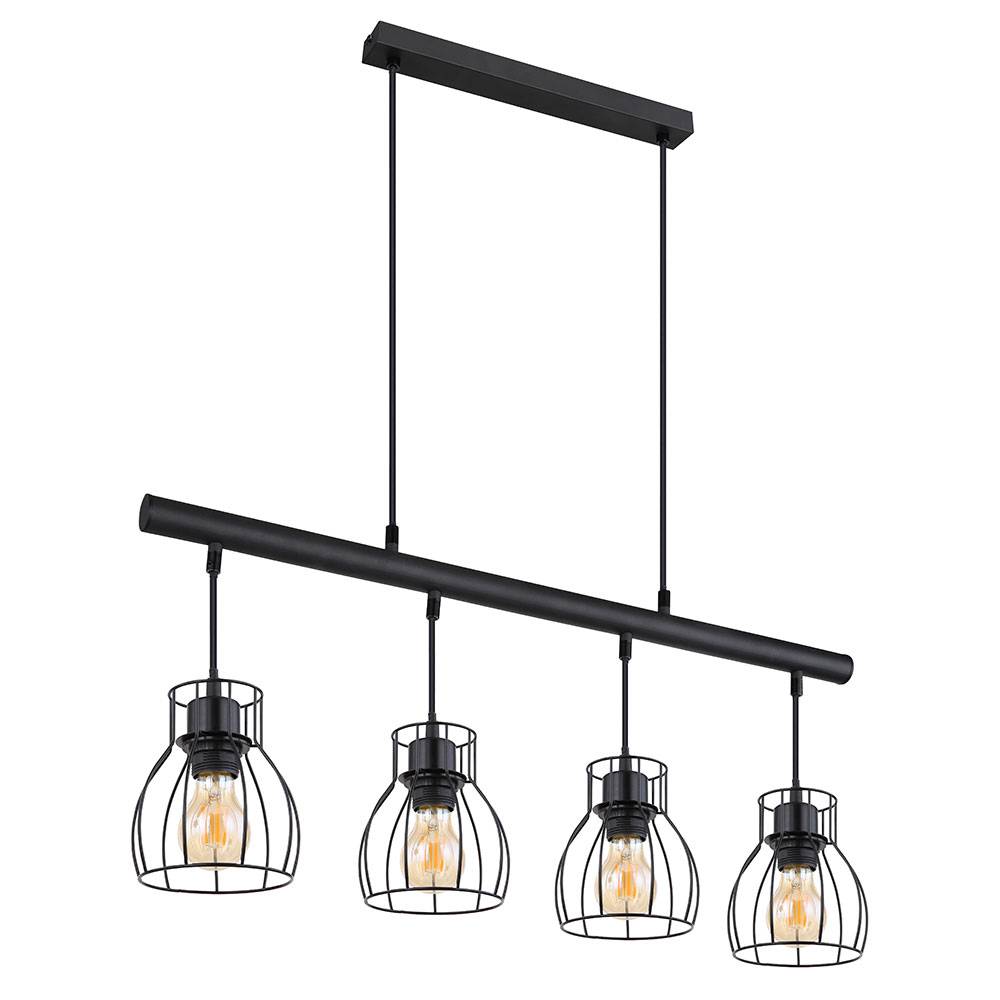 Hängeleuchte Industrial schwarz Hängelampe Vintage Pendelleuchte Hängelampe Esstisch, Käfig Schirme Metall, 4x LED 7W 806Lm warmweiß, L 77 cm