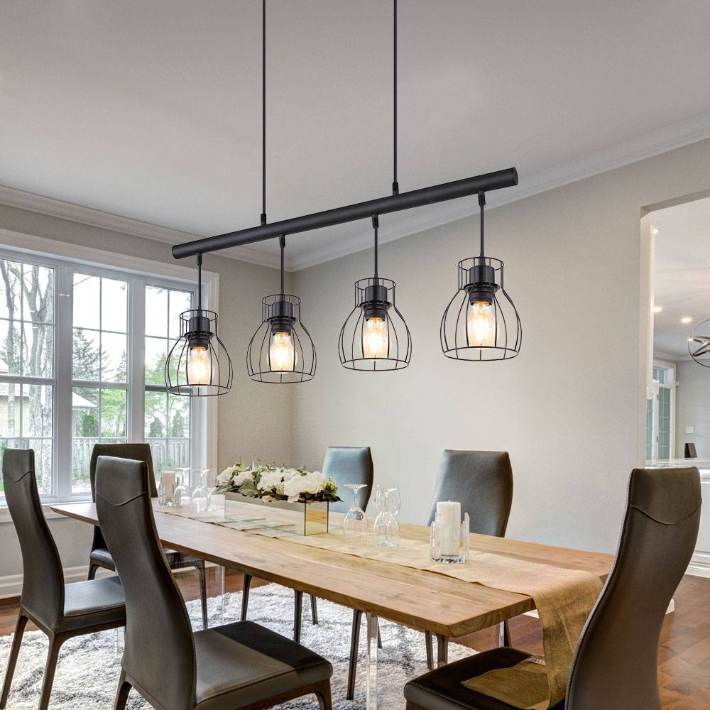 Hängeleuchte Industrial schwarz Hängelampe Vintage Pendelleuchte Hängelampe Esstisch, Käfig Schirme Metall, 4x LED 7W 806Lm warmweiß, L 77 cm