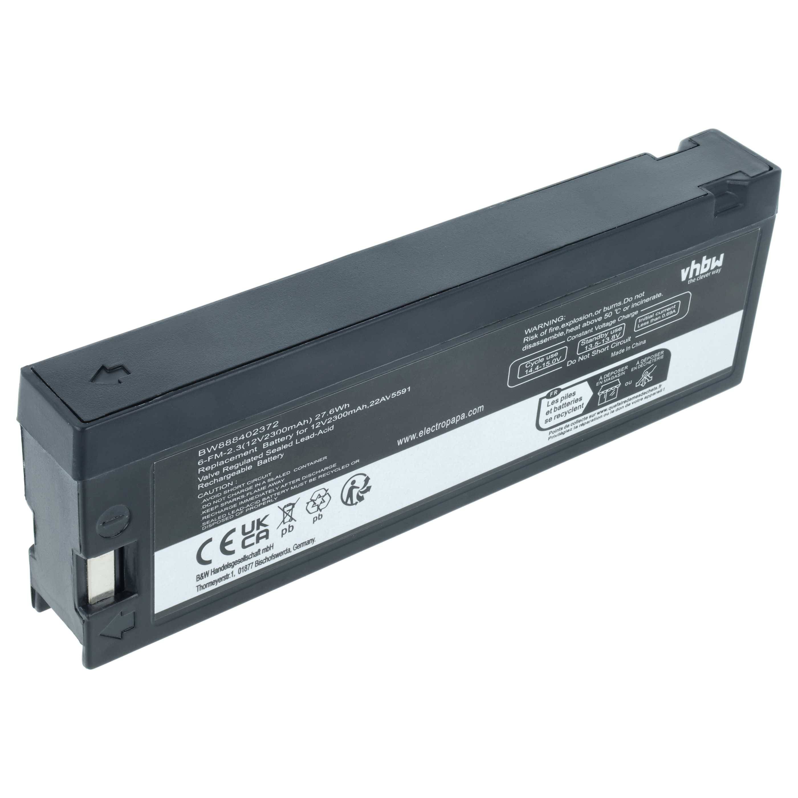 vhbw Akku kompatibel mit Critikon 200, 8700T, 400 Pro Dinamap BP, 8725, 8720, 8710, 8700, 400, 300 Medizintechnik (2300 mAh, 12 V, AGM)