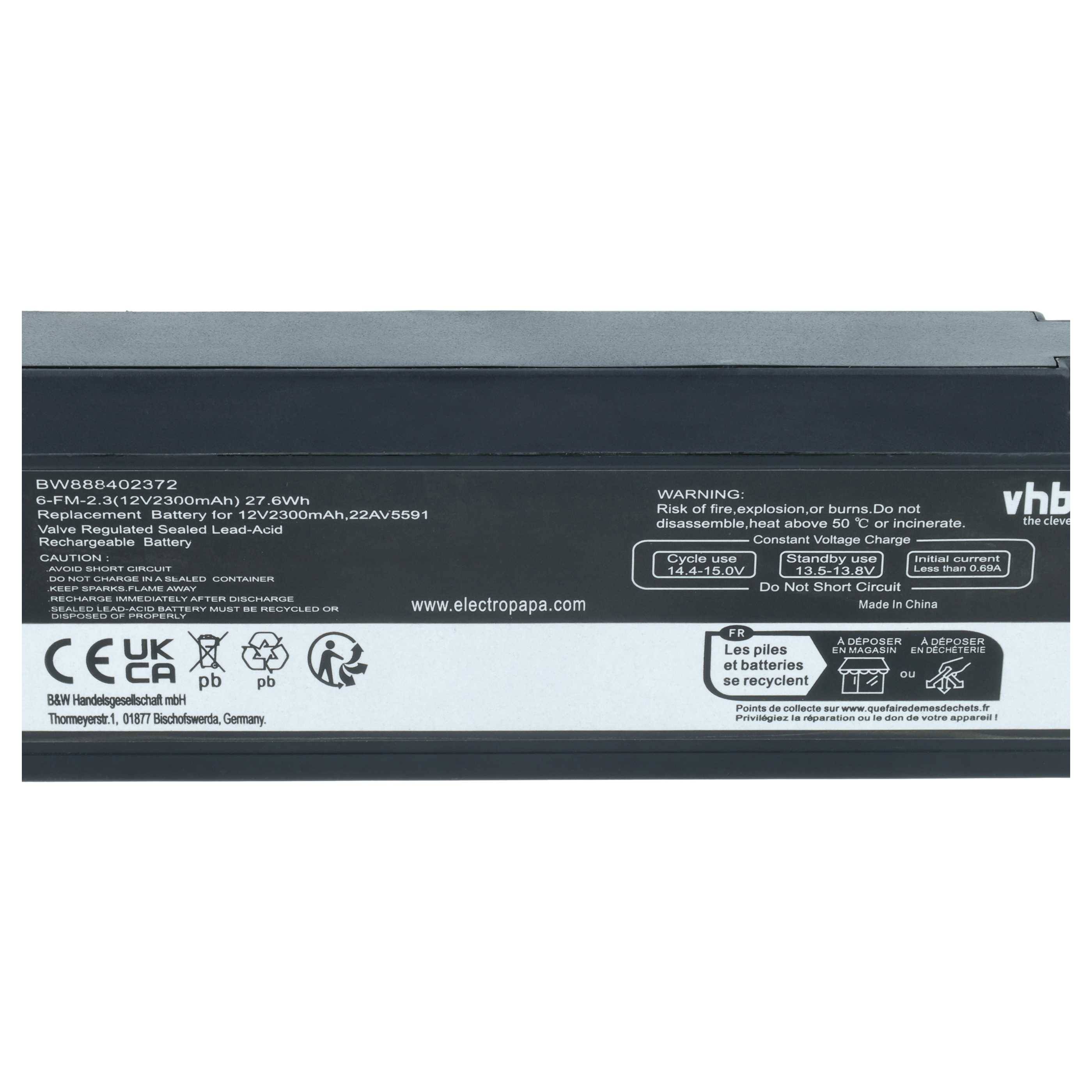 vhbw Akku kompatibel mit HP M1276A, M1275A, M1205A Virdia 24 Medizintechnik (2300 mAh, 12 V, AGM)