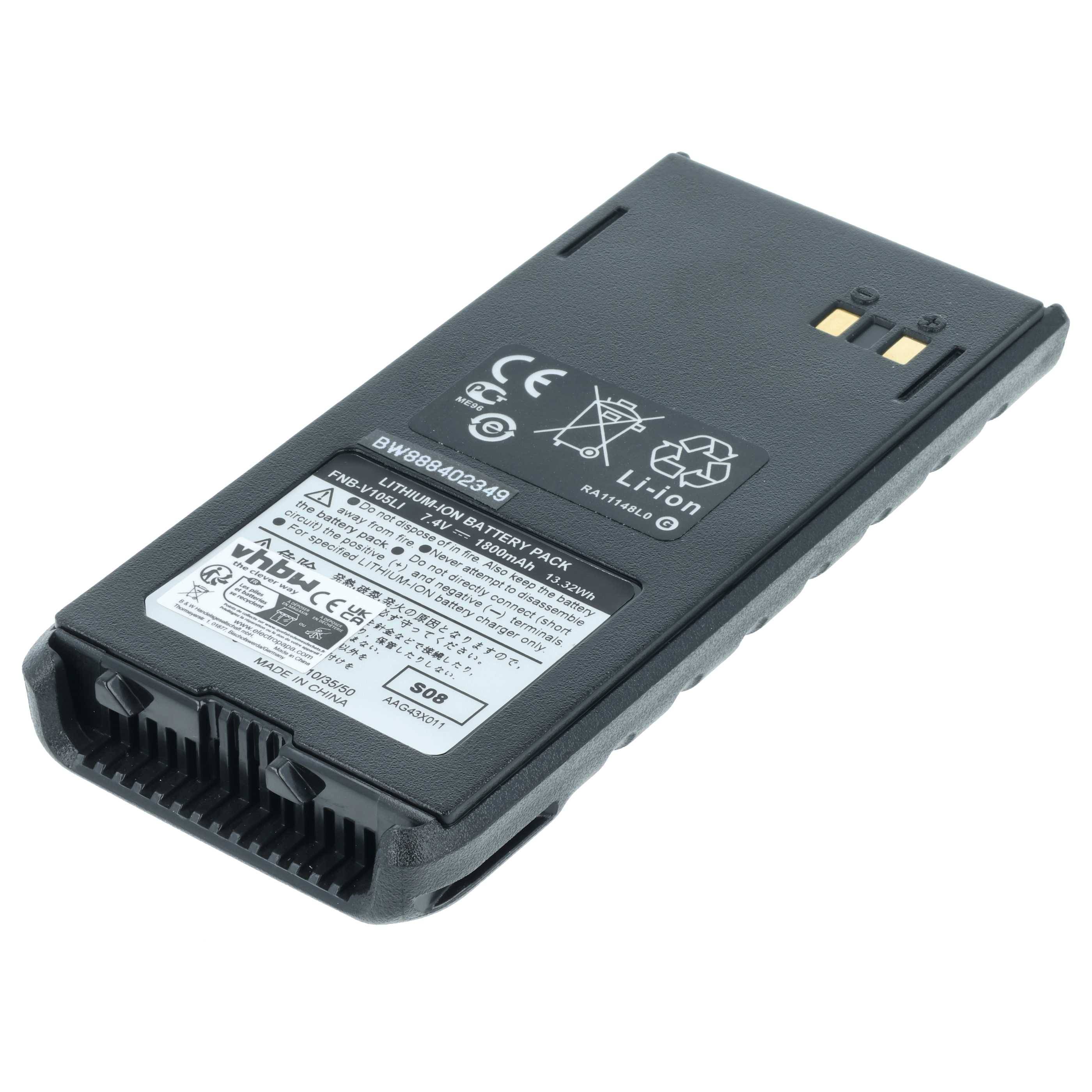 Rechteckige Lithium-Ionen-Batterie mit Etikett, das Sicherheitssymbole und Spezifikationen zeigt, einschließlich Spannungs- und Kapazitätsdetails.