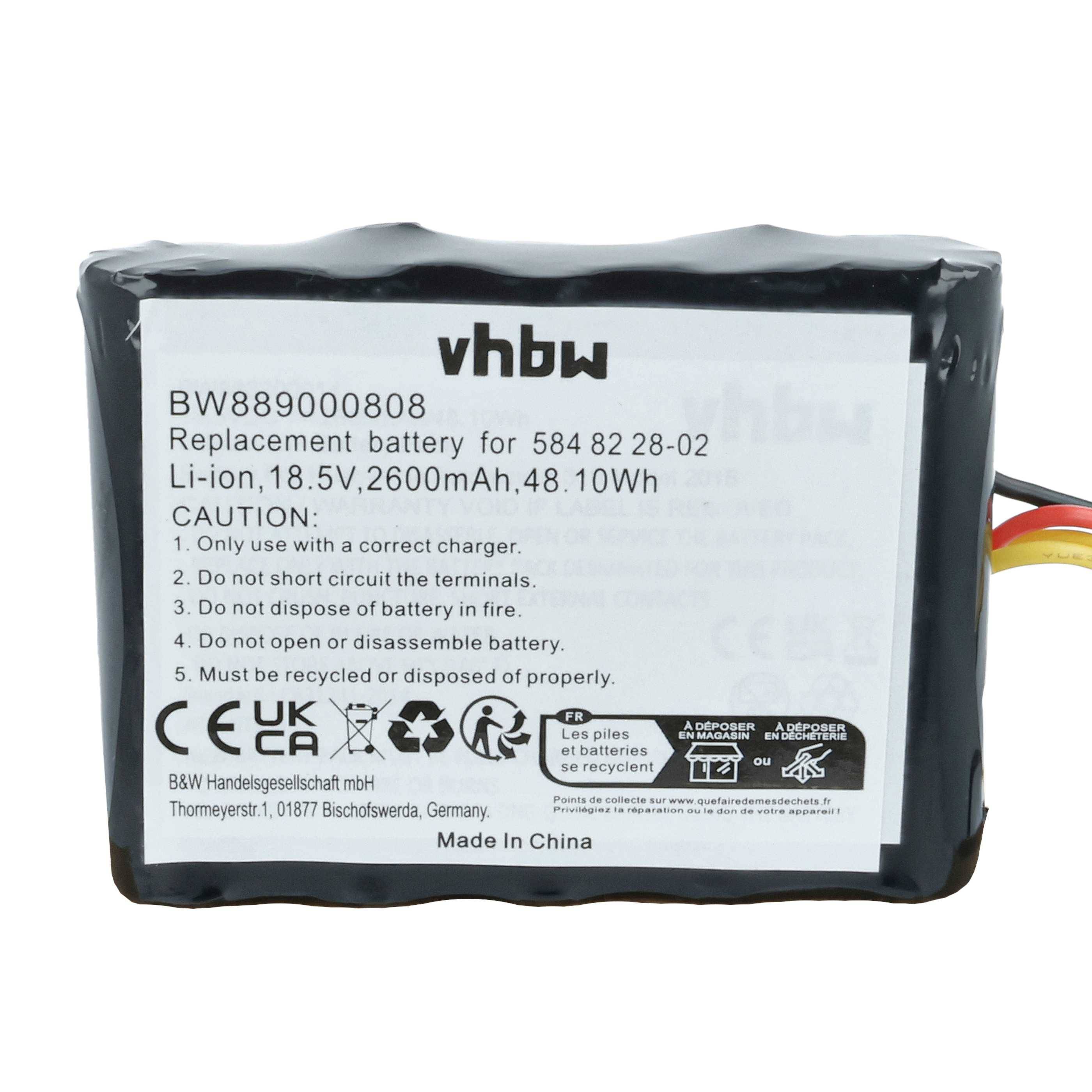 vhbw Akku Ersatz für Husqvarna 584 85 28-01, 584 82 28-02, 584 85 28-02, 584 82 28-01, 589 58 62-01 für Rasenmäher (2600mAh, 18,5V, Li-Ion)