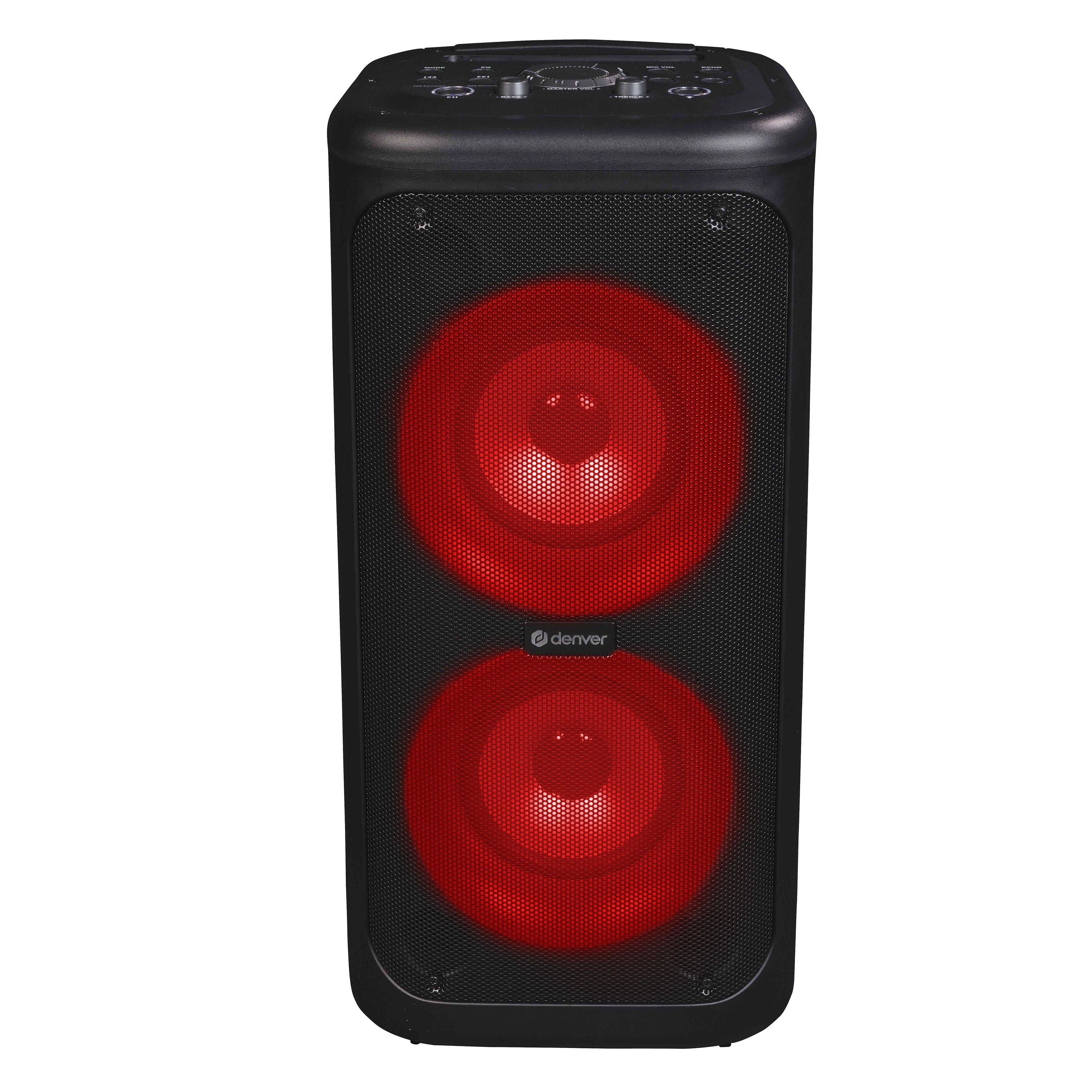 Denver TSP-353 - Trolley Lautsprecher Bluetooth Party Karaoke mit Mikrofon LED Lichtshow 400W Akku Rollen