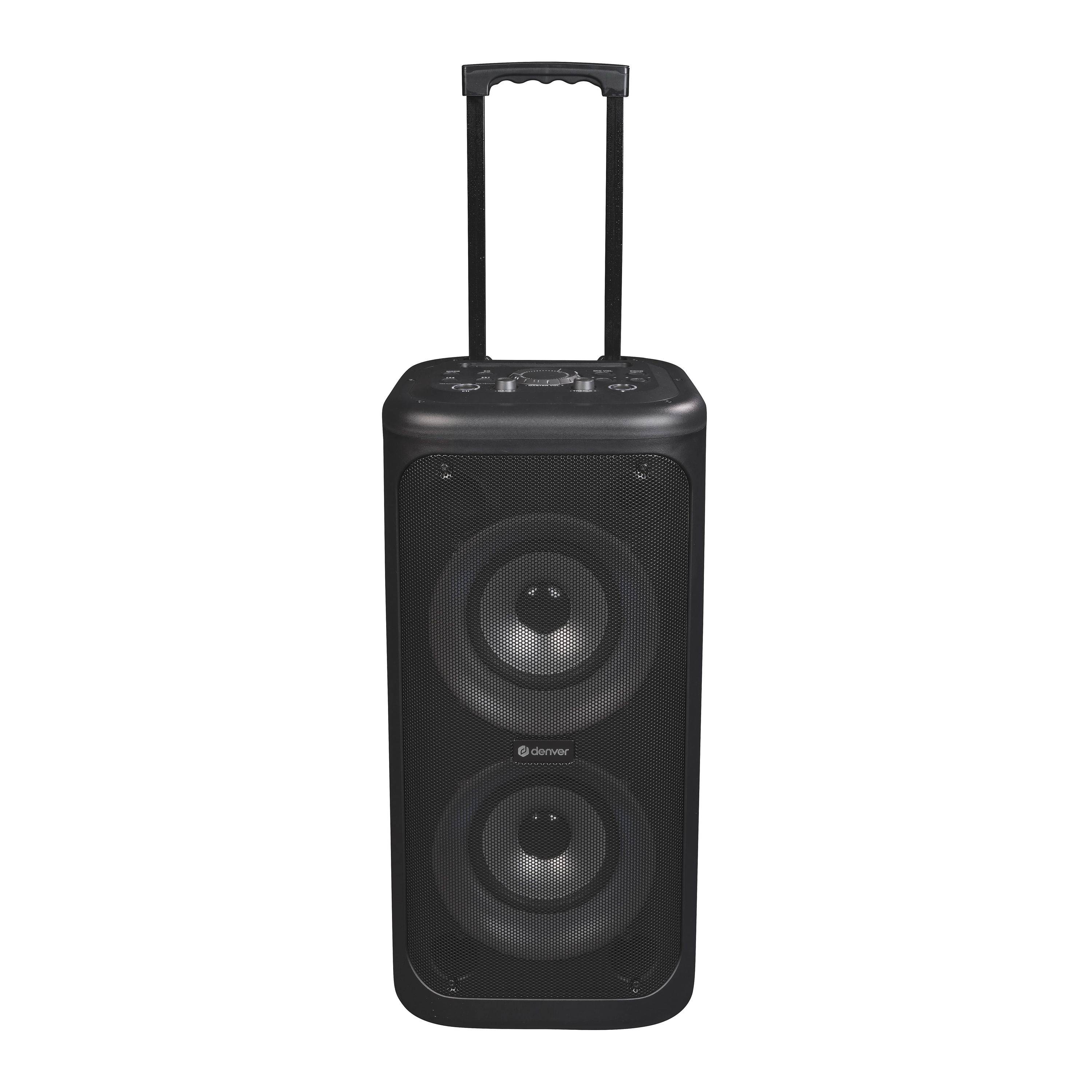Denver TSP-353 - Trolley Lautsprecher Bluetooth Party Karaoke mit Mikrofon LED Lichtshow 400W Akku Rollen