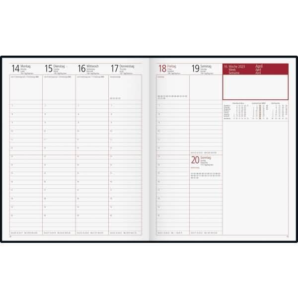 Buchkalender Managerkalender TM 20,5x26cm 1 Woche/2 Seiten Leder weinrot 2023