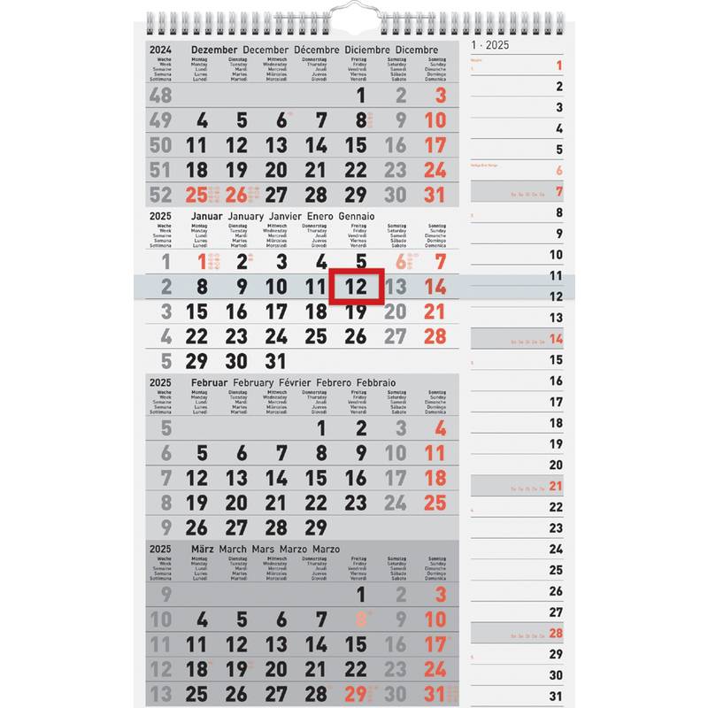 rido idé Wandkalender 4-Monatskalender Kombi Planer 4, 2025