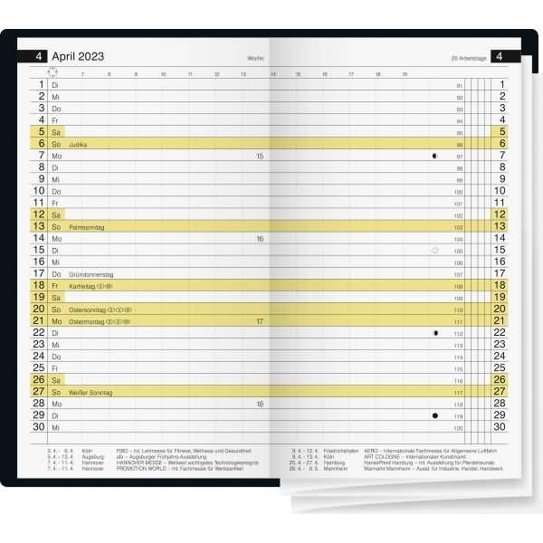 Taschenkalender Miniplaner d15 8,7x15,3cm 1 Monat/2 Seiten Kunststoff schwarz 2023