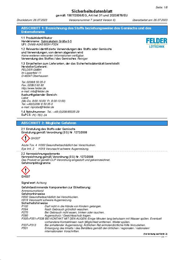 Salmiakstein L65xB45xH40mm z.Reinigen v.Kupferspitzen FELDER