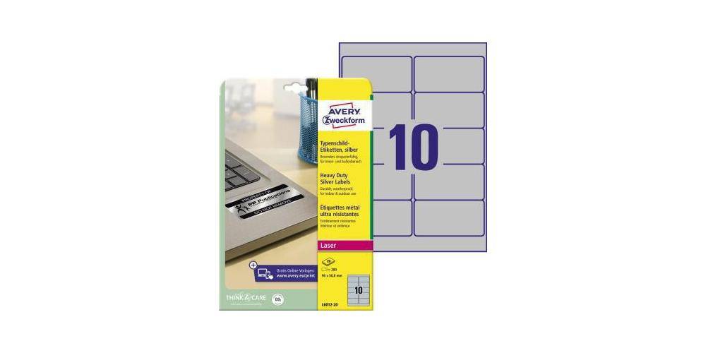 AVERY Zweckform Typenschildetikett 96 x 50,8 mm (B x H) silber 200