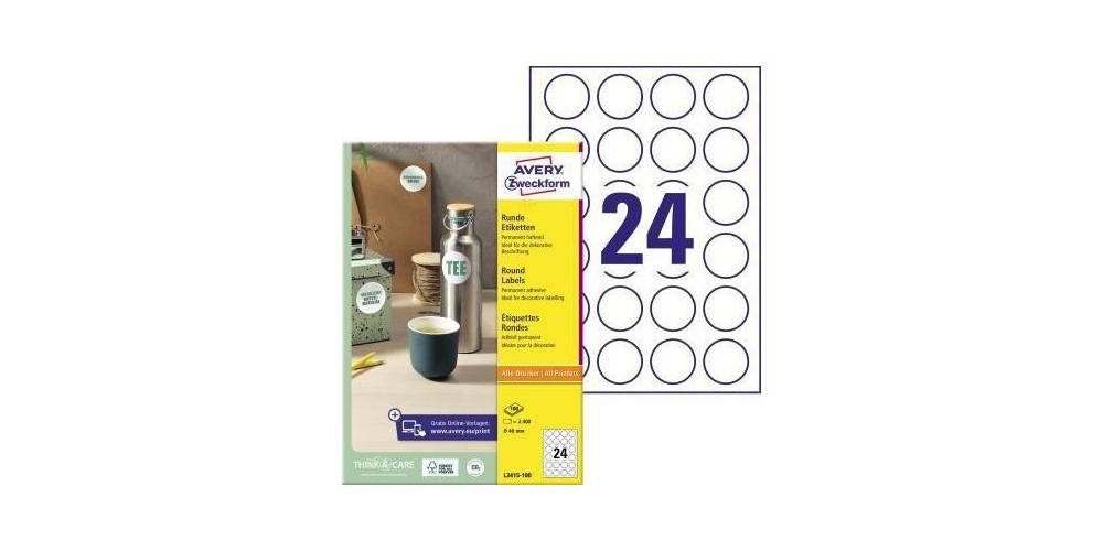 AVERY Zweckform Universaletikett 40mm Papier wei 2.400 Etik./Pack.