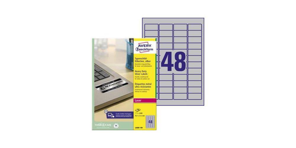 AVERY Zweckform Typenschildetikett 45,7 x 21,2 mm (B x H) silber