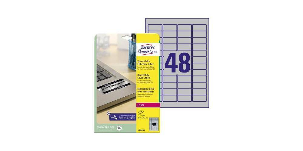 AVERY Zweckform Typenschildetikett 45,7 x 21,2 mm (B x H) silber 960