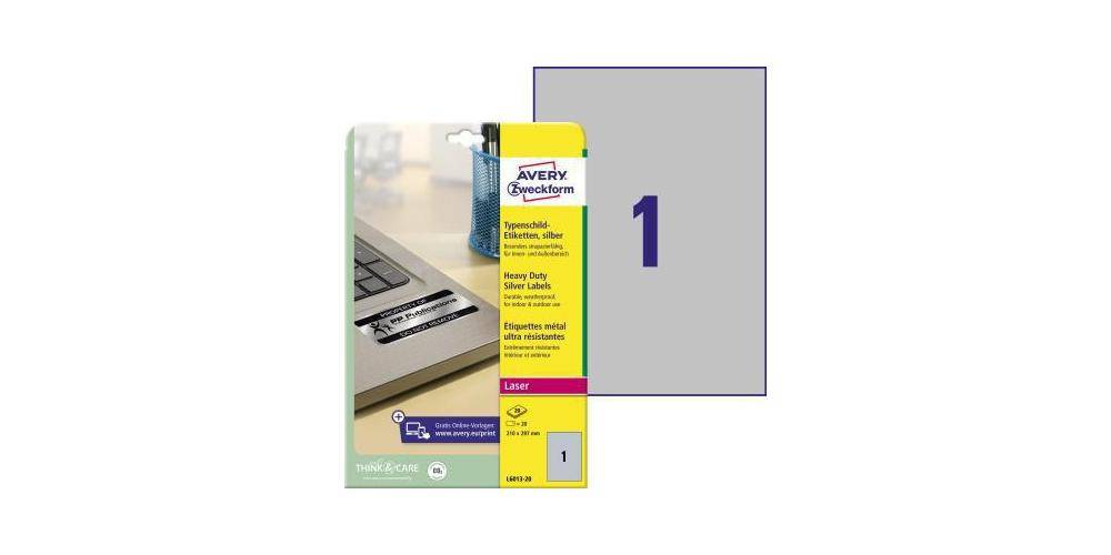 AVERY Zweckform Typenschildetikett 210 x 297 mm (B x H) silber 20