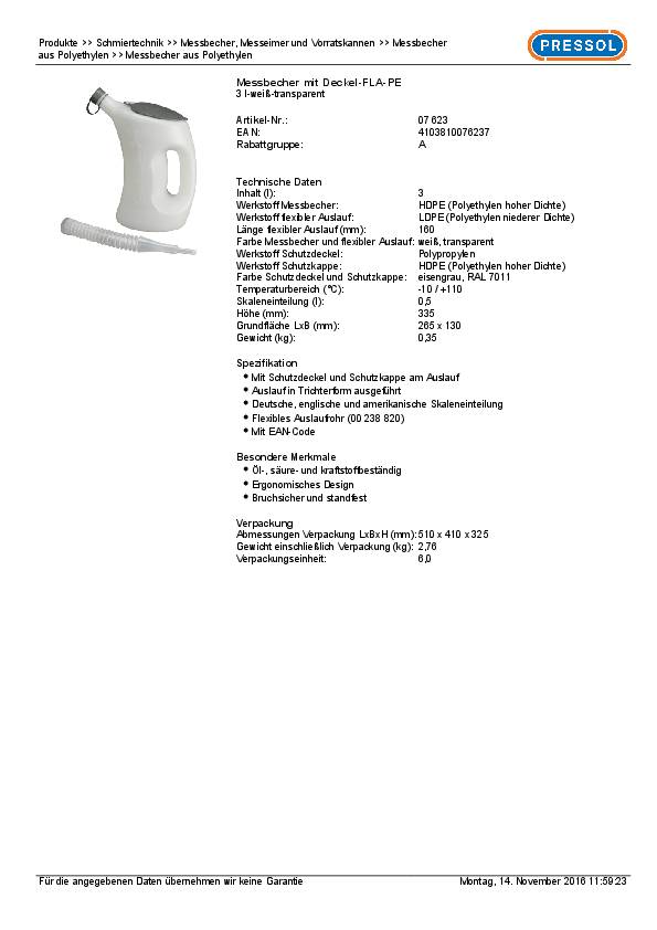 Messbecher 3l m.Schutzdeckel/Schutzkappe/Flexauslauf HDPE PRESSOL