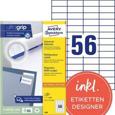 Avery Zweckform Universaletikett 3668 52,5x21,2mm ws 5.600 St./Pack.