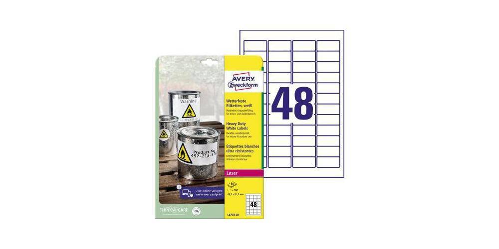 AVERY Zweckform Folienetikett 45,7 x 21,2 mm (B x H) wei 960
