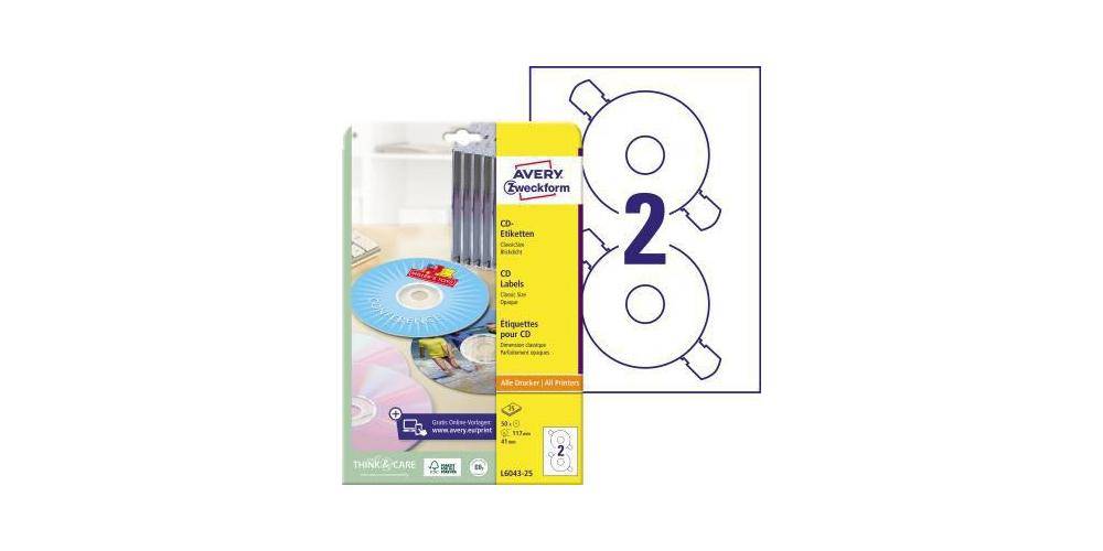 AVERY Zweckform CD/DVD Etikett 117mm Papier wei 50 Etik./Pack.