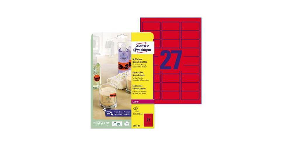 AVERY Zweckform Neonetikett 63,5 x 29,6 mm (B x H) wieder ablsbar