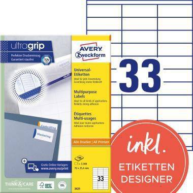 Avery Zweckform Universaletikett 3421 70x25,4mm weiß 3.300 St./Pack.