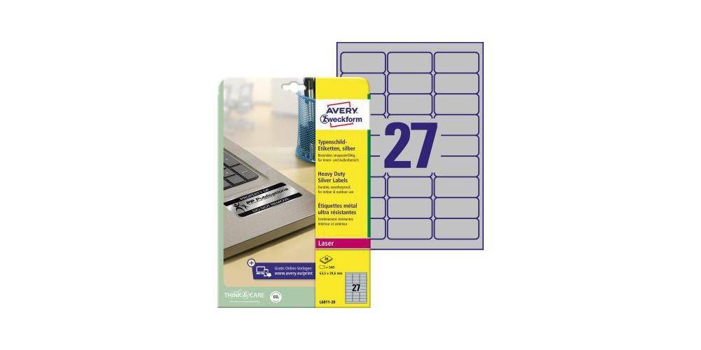 AVERY Zweckform Typenschildetikett 63,5 x 29,6 mm (B x H) silber 540
