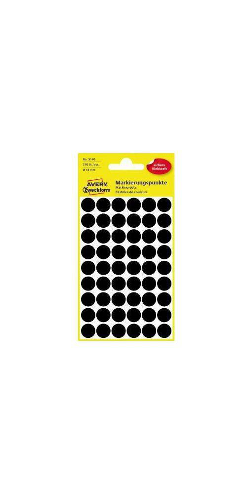 AVERY Zweckform Markierungspunkt 12mm Papier schwarz 270 Etik./Pack.