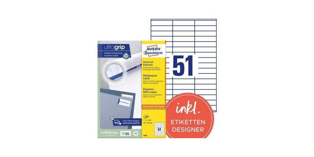 AVERY Zweckform Universaletikett ultragrip 70 x 16,9 mm (B x H) nicht