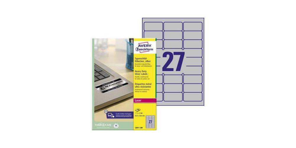 AVERY Zweckform Typenschildetikett 63,5 x 29,6 mm (B x H) silber