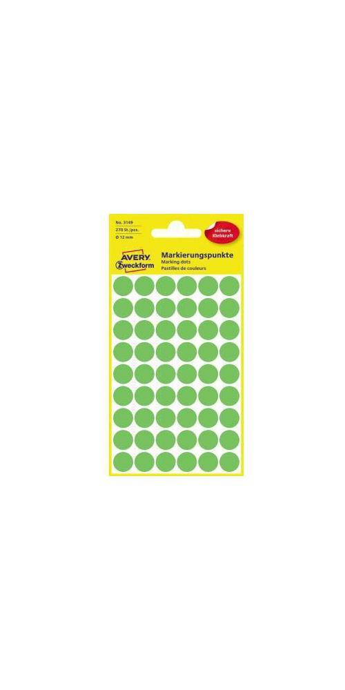 AVERY Zweckform Markierungspunkt 12mm Papier leuchtgrn 270 Etik./Pack.