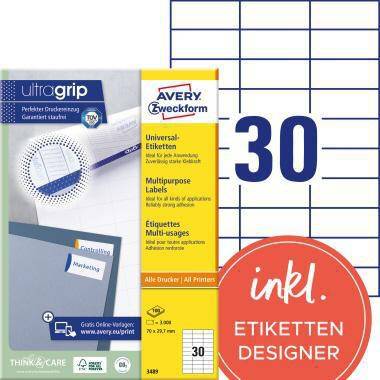 Avery Zweckform Universaletikett 3489 70x29,7mm weiß 3.000 St./Pack.