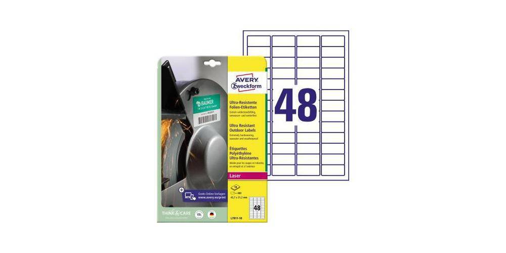 AVERY Zweckform Folienetikett 45,7 x 21,2 mm (B x H) wei 480
