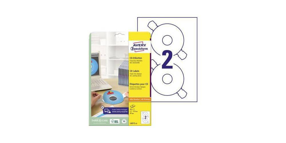 AVERY Zweckform CD/DVD Etikett 117mm Papier wei 50 Etik./Pack.
